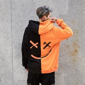 Iarna barbati negru alb portocaliu mozaic punk, hip-hop hoodie streetwear femei harajuku casual, jachete amuzant fleece hoody
