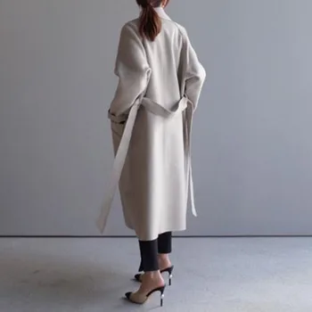 Iarna Bej Elegant Amestec De Lână Femei Moda Coreeană Negru Lung Haine Vintage, Minimalist Palton De Lână Cămilă Supradimensionat Uza