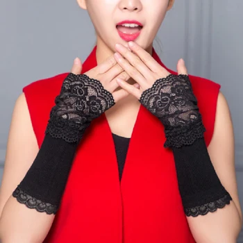 Iarna Brațul Mai Cald Pentru Femei Mănușă Fără Degete Și Mănuși Lungi Din Dantela Bratul De Moda Fierbinte Sexy Si Damele De Negru Maneca Titularul Acoperi