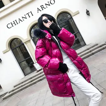 Iarna bumbac Jacheta Femei Haină de Blană naturală de Raton Guler de Blană Lungă Hanorac Rață Jos jacheta impermeabil brand de Streetwear