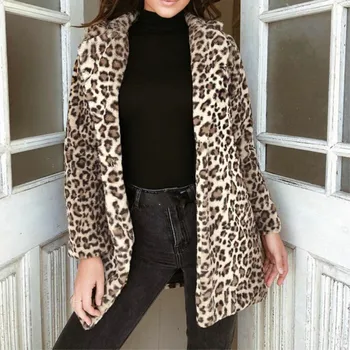 Iarna Cald Jacheta Femei Faux Blană Haină De Lână Uza Animal Leopard De Imprimare Cardigan Outwears Femei Jachete