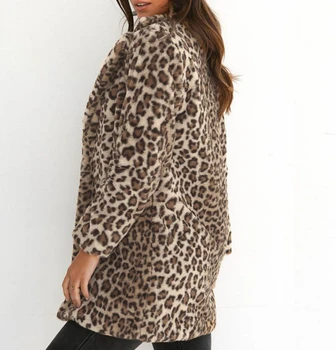 Iarna Cald Jacheta Femei Faux Blană Haină De Lână Uza Animal Leopard De Imprimare Cardigan Outwears Femei Jachete