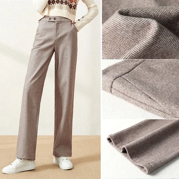 Iarna Casual Lână Pantaloni Largi Femei New Sosire Mari Dimensiuni Coreean Înaltă Talie Pantaloni Drepte Toamna Pantaloni Toate-Meci 2020