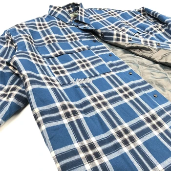 Iarna Cea Mai Buna Calitate Supradimensionat Matlasat Flanel Shirtjacket Kanye Maneca Lunga Rosu/Albastru Sacou Carouri Streetwear