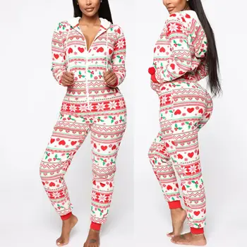 Iarna Crăciun Pijama Femei, Cu Maneci Lungi Cu Fermoar Cu Gluga Onseies Pijamale Cald Xmas Santa Pijamale Lungi Salopeta