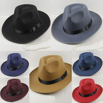 Iarna, de Epocă, Cald Soare-umbra Panama Fshion Gangster Capac Greu Wide Brim Fedora Pălărie Trilby Stil Britanic Femei Bărbați