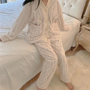 Iarna Doamnelor Pijamale Flanel Moda Cardigan Somn Topuri De Plante Pijamale Pijama Body Set Dormitor Plus Dimensiunea Îmbrăcăminte De Noapte
