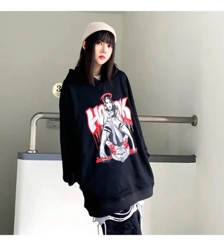 Iarna European și American de stradă în stil anime înmormântare fata de print pentru femei pulover cu gluga Harajuku pierde bumbac sacou femei
