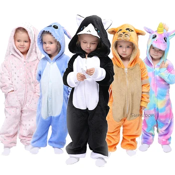Iarna Flanel Unicorn Kigurumi Cosplay Costum Pentru Copii Copii Cat Dinozaur Panda Animal Body-Uri, Pijamale Copii Pijamale