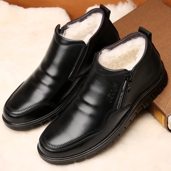 Iarna Split din Piele pentru Bărbați Alb de Blana de Oaie Cizme Stil Britanic Cald Casual Mare Sus Pantofi de Bumbac Lână Amestec Fermoar Lateral Pantofi
