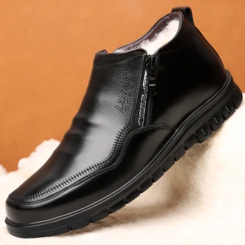 Iarna Split din Piele pentru Bărbați Alb de Blana de Oaie Cizme Stil Britanic Cald Casual Mare Sus Pantofi de Bumbac Lână Amestec Fermoar Lateral Pantofi
