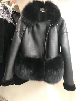 Iarna tunsul oilor o bucată de blană haină de lux reale de blană de vulpe guler scurt paragraf din piele jachete femei CA-10