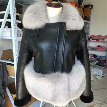 Iarna tunsul oilor o bucată de blană haină de lux reale de blană de vulpe guler scurt paragraf din piele jachete femei CA-10