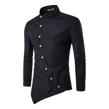 IceLion 2021 Noi de Primavara-Vara cu Maneci Lungi Tricou Barbati Solid Oblic Butonul Mens Shirt Stand Guler Casual de Îmbrăcăminte pentru Bărbați Cămăși