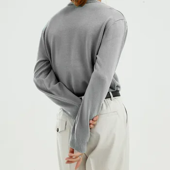 IEFB coreeană de Moda Streetwear Toamna Iarna Nou Jumătate Guler Înalt Kint Pulover Pentru Barbati Slim Fit Culoare Solidă Pulover Kintwear