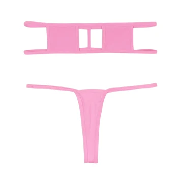 Iiniim Femei Doamnelor de Vara Costume de baie Micro Bikini Set de Lenjerie Strapless Formă Pătrată Sutien Top cu Curea G-String Boxeri