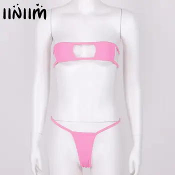Iiniim Femei Doamnelor de Vara Costume de baie Micro Bikini Set de Lenjerie Strapless Formă Pătrată Sutien Top cu Curea G-String Boxeri