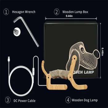 Iluzia 3D LED Bază de Lemn Câine Lampa Hande Made Pliabil Panou Acril Abajur Flexibil Lumina pentru Decor Birou Cadou de Ziua de nastere