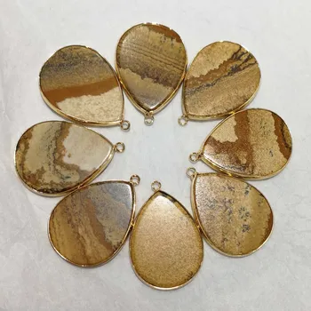 Imagine naturală piatră Farmece de aur rim Conector Pandantiv pentru Bratara Colier en-gros 6pcs pentru a face bijuterii