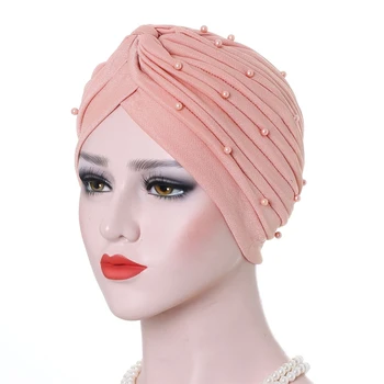 Imixlot 1 BUC Nou Elegant Musulman Poliester Capac Femei Fete Imitație Pearl Twist Capacul Capului de Cap Turban Islamic Capota Pălărie