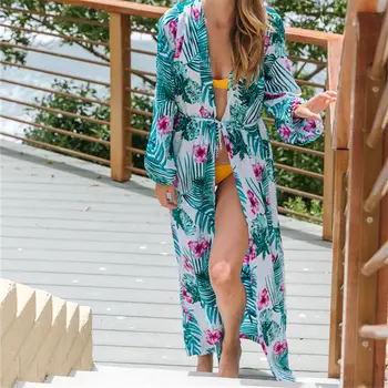 Imprimare Lungi Femei Rochie de Plaja traje de Bano Mujer Plaja acoperi Bikini acoperi Sarong Tunici de Plaja costum de Baie acoperă-up-uri