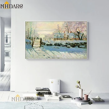 Imprimare panza de Tablou Poster Monet Clasic Peisaj Peisaj cu Fân Iarna Plantele Arta de Perete Imaginile pentru Camera de zi Decor Acasă