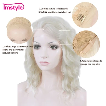 Imstyle Blonda Dantelă Față Peruci Pentru Femei Scurt Peruca Sintetica Adânc Val De Căldură Fibre Rezistente La 14