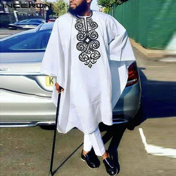 INCERUN de Imprimare de Moda Musulmană Haine Barbati Flare Maneca Gât Rotund Jubba Echipa Om Liber Neregulate Islamis Arabia Stil de Îmbrăcăminte 5XL7