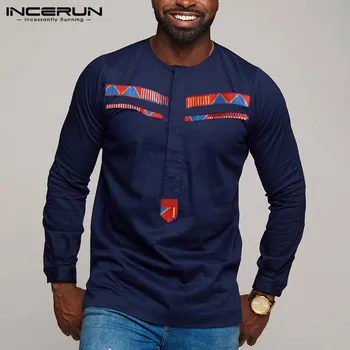 INCERUN Mens Tricou Imprimat Mozaic Maneca Lunga Fitness 2021 Casual Streetwear Topuri Camisa Dashiki Africane Tricouri Barbati Haine