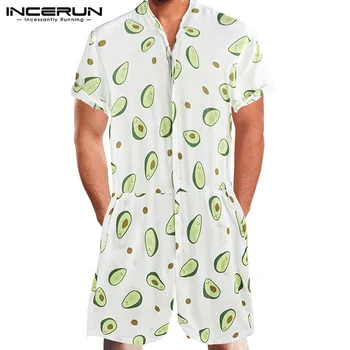 INCERUN Moda Avocado Imprimare Salopetă Bărbați Respirabil Hawaiian Beach Vrac Vacanta Salopeta Shortsleeve Casual Barbati Salopete 2020