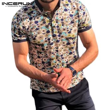 INCERUN Tipărite Barbati Tricou Maneci Scurte 2021 Rever Respirabil Streetwear Bluză Casual Moda Vacanta Bărbați Cămăși Hawaiiene S-3XL