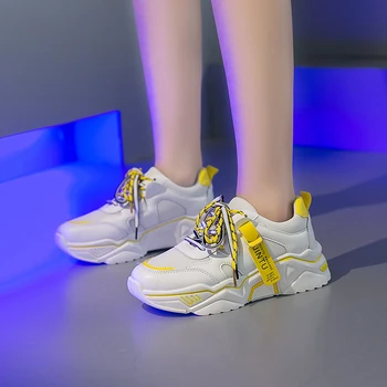 Indesata Adidasi Femei Amestecat Culori Mozaic Tălpi Groase Femei Pantofi Casual ochiurilor de Plasă Respirabil de Moda Dantelă-Up platforma adidasi