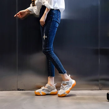 Indesata Adidasi Femei Din Piele Plasă De Culori Amestecate Legate Platforma De Moda Lady Pantofi Casual Manual