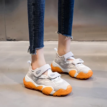 Indesata Adidasi Femei Din Piele Plasă De Culori Amestecate Legate Platforma De Moda Lady Pantofi Casual Manual