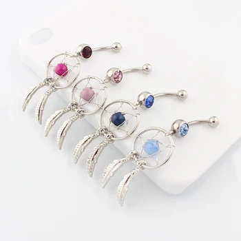 Inel de buric piercing Bijuterii Legăna Dream Catcher Cristal Bijuterie 14G Chirurgical Oțel Nichel gratuit 10 culori medicale oțel