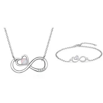 Infinity Inimă Iubire de Argint 925 cu Opal Coliere Reglabile Bratari de Lanț pentru Femeile rochii de Mireasa Seturi de Bijuterii