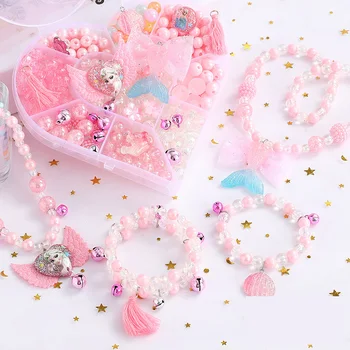 Inima Cutie Cu Perle Acrilice Margele Pentru A Face Bijuterii Seturi Handmade, Diy Copil Colier Bratara Set Fete Copii Cadouri Bijuterii