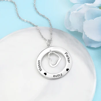 Inima personalizat & Circle Pandantiv Colier Personaliza Gravate Numele de Familie Coliere pentru Femei Bijuterii Cadou (JewelOra NE103632)