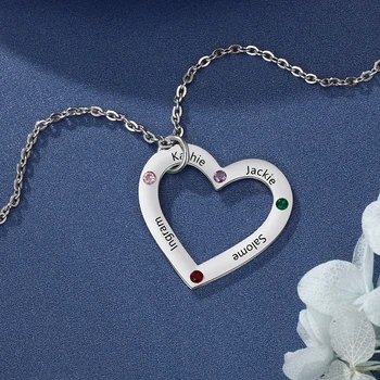 Inima personalizat Coliere Gravate Personalizate cu Numele Coliere cu 4 Piatra Farmecul Colier DIY Cadou de Familie (Lam Hub Fong)