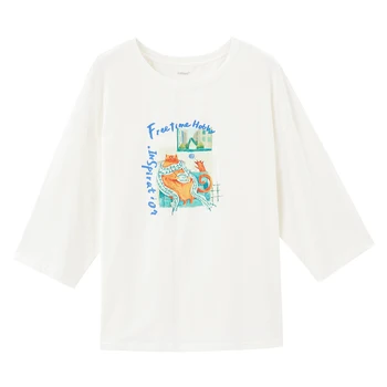 INMAN Alb T-Shirt de Primavara Toamna Arty de Cauzalitate Guler Rotund Pisica Interesant Model Confortabil de Bumbac T-Shirt