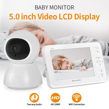 INQMEGA 5 Inch IR Night Vision Baby Monitor 1080P HD Video WiFi Bona Copil Camera 360' Smart Home Camera IP Wireless