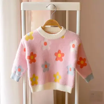 Ins fierbinte babygirls pulover 1-5 ani Toamnă și de iarnă de bumbac Imitație mohair jacard flori fetita haine de iarnă
