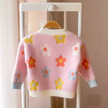 Ins fierbinte babygirls pulover 1-5 ani Toamnă și de iarnă de bumbac Imitație mohair jacard flori fetita haine de iarnă