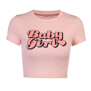 InsDoit Femei Casual Scrisoare de Imprimare Maneca Scurta de culoare Roz Tricou Streetwear O Neck Bodycon Culturilor Tricou de Moda de Vara din Bumbac T-shirt