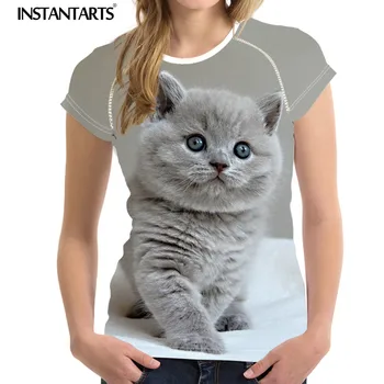 INSTANTARTS Vara Slim T-shirt Femei O-gât Haine de Animale Drăguț Pisica British Shorthair de Imprimare Plus Dimensiunea Femei Maneca Scurta Tricou
