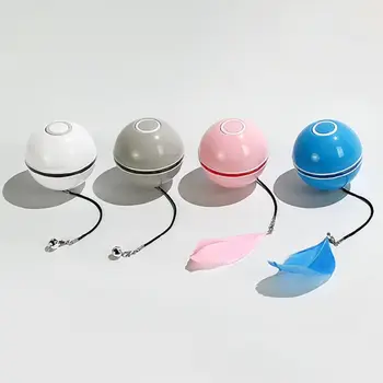 Interactive Jucărie Pisica Automate Jucarii Pisica Minge de Încărcare USB Built-in de Filare 2 LED-uri de Lumină Moduri Atașat Pene Cu Clopote Câine de Companie