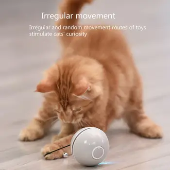 Interactive Jucărie Pisica Automate Jucarii Pisica Minge de Încărcare USB Built-in de Filare 2 LED-uri de Lumină Moduri Atașat Pene Cu Clopote Câine de Companie