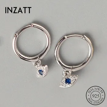 INZATT Real 925 de Argint Zircon Albastru Ochii Hoop Cercei Pentru Femei de Moda de Petrecere Bijuterii Fine Minimalist Accesorii Cadou