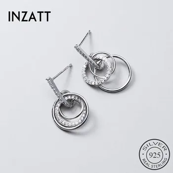 INZATT Real Argint 925 cu Zircon Rotund tassel Picătură Cercei Pentru Femei de Moda de Petrecere Boemă Fine Bijuterii Accesorii