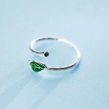 INZATT Real Argint 925 Minimalist Smalț Verde Frunze Inel Reglabil Bijuterii FINE Pentru Femei Petrecerea de Aniversare Cadou